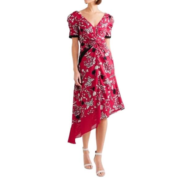 NWT Self-portrait Asymmetric Twist-front Floral-print Crepe De Chine Dress sz 4 - Picture 2 of 10
